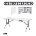 MESA PLEGABLE RECTANGULAR PARA INTERIOR/EXTERIOR + 6 SILLAS DE REGALO
