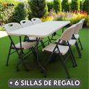 MESA PLEGABLE RECTANGULAR PARA INTERIOR/EXTERIOR + 6 SILLAS DE REGALO